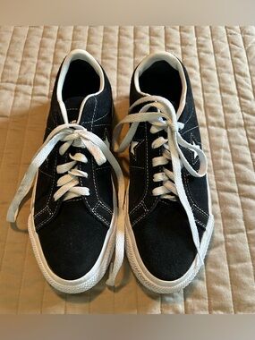 Converse Black Suede Low-Top Sneakers with White Accents
